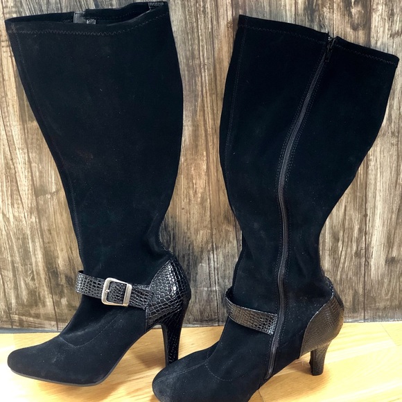 womens wide calf high heel boots